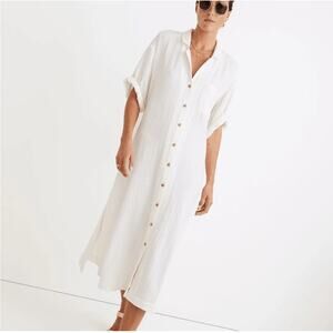 Madewell Lightestspun Cover Up Maxi Shirtdress NWT M Cream Featherweight Relax